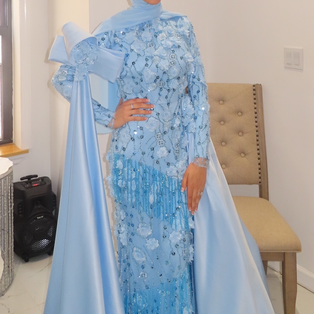 Elegant Light Blue Gown Hijabi-friendly and modest. Wedding guest dress